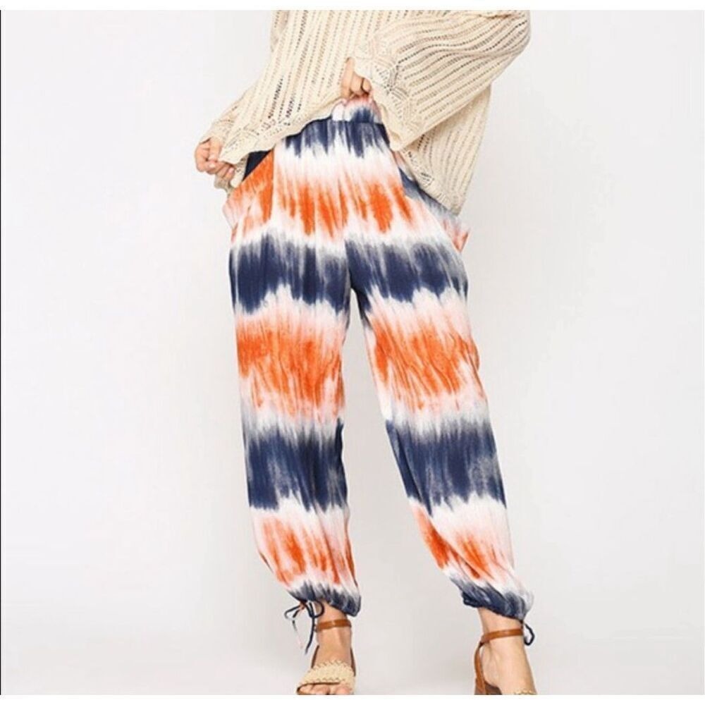 Patriotic tie dyed elastic waist harem‎ pants sz small NWT